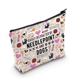 Cross Stitch & Dog Lover Makeup Bag Cross Stitch Gift Easily Distracted by Needlepoint and Dogs Cross Stitch Project Bag (AndDogs UK)