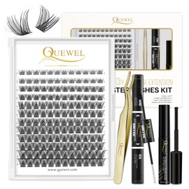 Individual Lashes 144 Cluster-Lashes QUEWEL DIY Eyelash Extensions Kit, Clusters-Eyelash Applicator, Cluster Lashes Bond and Seal Super Hold, Clusters Lash Glue Remover Easy to Remove(QU-RR-DH-02)