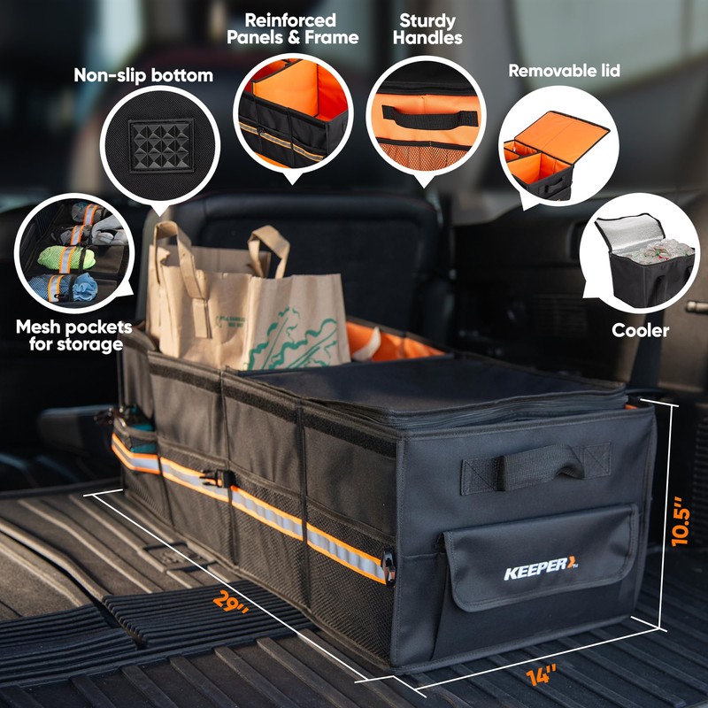 KEEPER Extra Large Trunk Organizer with Cooler, 70L, Multi-Compartment Collapsible