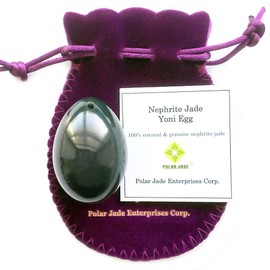 Nephrite Jade Egg, Medium, Drilled with Instructions, for All Levels of Users for Yoni Massage, PC Muscles Training, or as Beautiful Art to Display or Decoration, Polar Jade