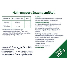 Mumijo/Shilajit as a powder, contains at least 5% fluvic acid, content 100 g per pack, is a natural product