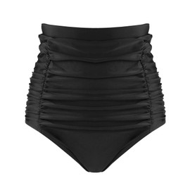 RELLECIGA Women's High Waisted Bikini Bottom Tummy Control Ruched Full Coverage Swim Bottom(Black,3X-Large)