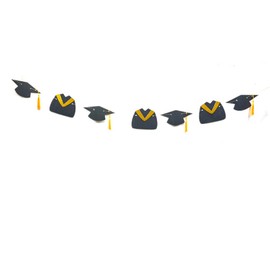 Graduation Cap and Dress Banner - Black Glitter Graduation Garland with Orange Tassels for 2025 Graduation Decorations, Pre-Strung Ceremony and Party Supplies