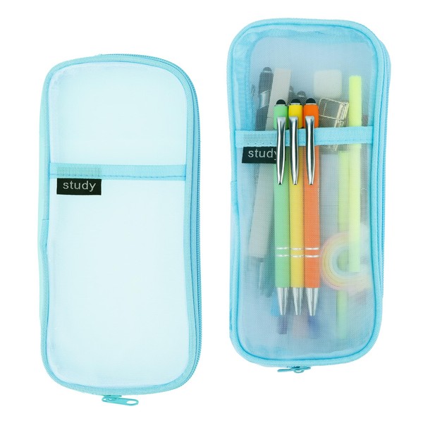 fIkxtvee Transparent Mesh Pencil Case, blue, pencil case