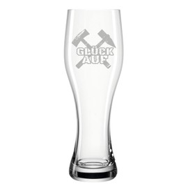 Leonardo Weizenglas - Glück Auf - Schlägel + Eisen - Geschenk für Bergmänner - schönes Geburtstagsgeschenk für alle Zeche & Bergbau Männer - Erinnerungsgeschenk Zeche Bergbau