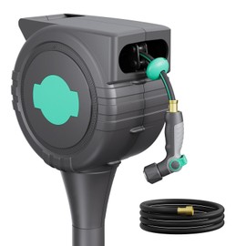 HVNPSH Retractable Garden Hose Reel, 1/2" x 100 ft Automatic Garden Hose Reel on Metal Spike, Any Length Lock, Automatic Rewind Slow Recovery System，with 360° Rotation to Reach All Areas of Your Yard