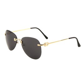 Dweebzilla Bronson Rimless Pilot Aviator Dark Lens Luxury Sunglasses (Gold & Black Frame - Black Super Dark Lenses)