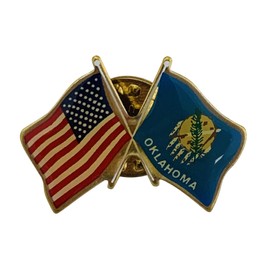 Oklahoma & U.S. Crossed Flags Double Waving Friendship Lapel Pin - Made in the USA