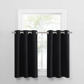 PONY DANCE 30 Inch Length Curtains Vlances - Blackout Thermal Insulating Drapes for Home Theatre Bathroom Kitchen Basement Cafe RV Camper Windows Blinds (Black, 29 Inches Wide by 30 Inches Long)