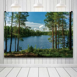 DORCEV 10x8ft Forest Lake Photo Backdrop Park Lakeside Green Trees Natural Scenery Background Banner Spring Summer Countryside Outdoor Picnic Camping Hiking Decor Kids Adults Portrait Studio Props