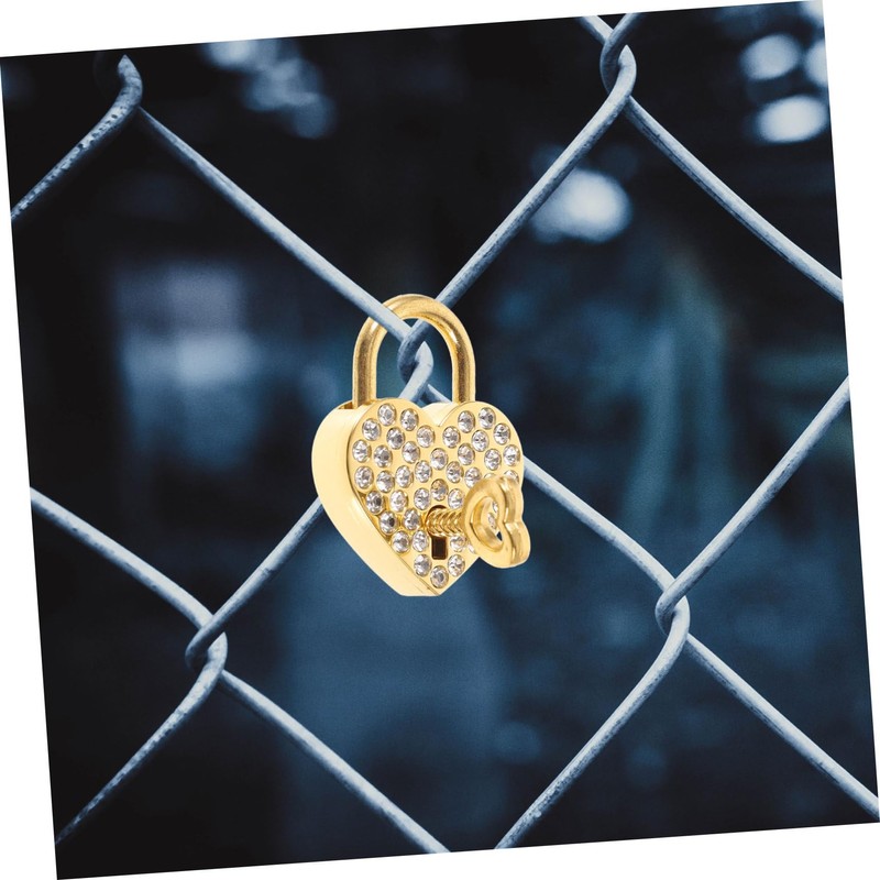 WOONEKY 2Pcs Gold Heart Shaped Padlock with Sparkly Rhinestones Love