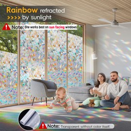 Dwersty Rainbow Window Privacy Film with Cutting Reference Line, 3D Decals Stained Glass Clings, Static Cling Sticker, Suncatcher Windows Cover Tint for Home, 17.5 Inch x 78.74 Inch
