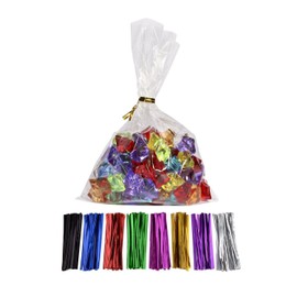 100 Pcs 10 in x 5 in(1.4mil.) Clear Flat Cello Cellophane Treat Bags Good for Bakery, Cookies, Candies,Dessert with random color Twist Ties!
