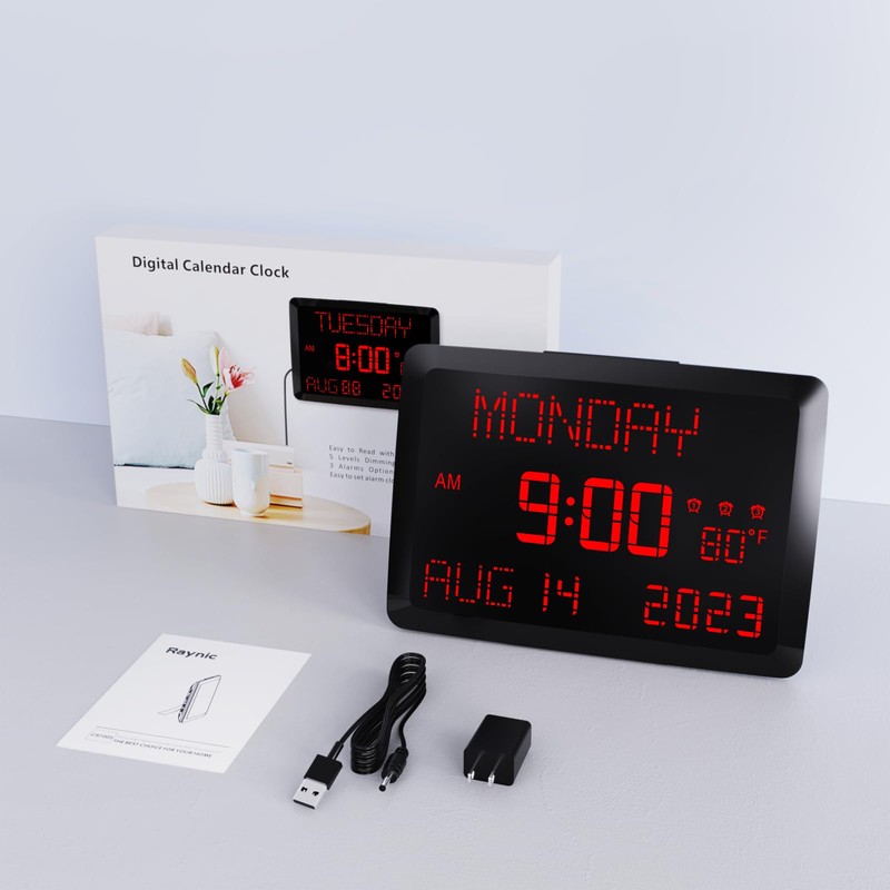 Raynic Digital Clock, 11.5" Large Display Digital Wall Clock,Adjustable Brightness