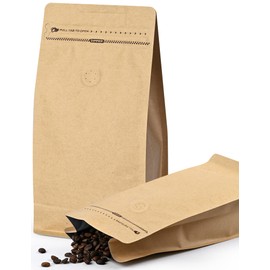 50 PCS Coffee Bags with Valve, (16 oz, 1 lb) Kraft Paper Stand Up Pouches, Resealable coffee bean bags, Vented food storage bags Side Zipper(Kraft)