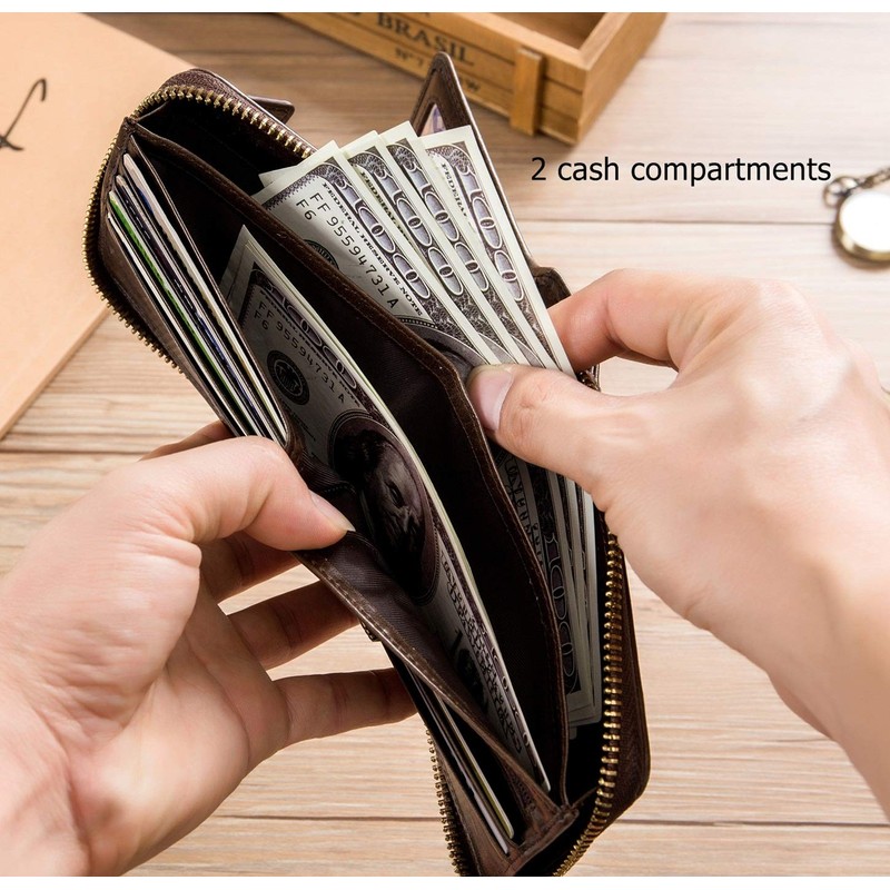 BULLCAPTAIN Genuine Leather Men Wallet with ID Window RFID Blocking