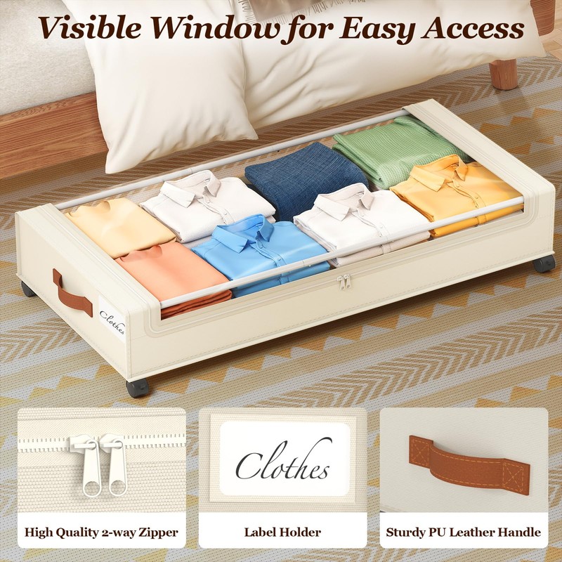 Yecaye Under Bed Storage with Wheels 2Pack, 70L Larger Capacity