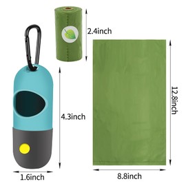 Eliamo 2 Pack Dog Poop Bag Dispenser with Built-in LED Flashlight, Pet Waste Bag Holder for Leash with Carabiner Clip for Lead Leash, 2 Rolls Leak-proof Doggy Waste Bags for Dog Walking, Blue,Eliamo