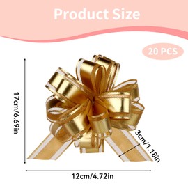 Jeqqinuz 20PCS Gold Bows for Gift Wrapping, Pull Gift Bows for Present Baskets, Large Big Wrapping Ribbon for Present Boxes, Moños para Regalos, Flower Basket Wedding Christmas Decorations Supplies