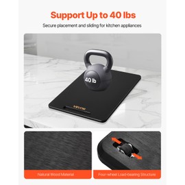 VEVOR Appliance Slider, Large 16 x 12-inch, Rolling Sliding Tray with Silent Rubber Wheels & Hollow Handle, Easy to Clean, Appliance Rolling Tray for Coffee Maker, Kitchen Countertop, Black