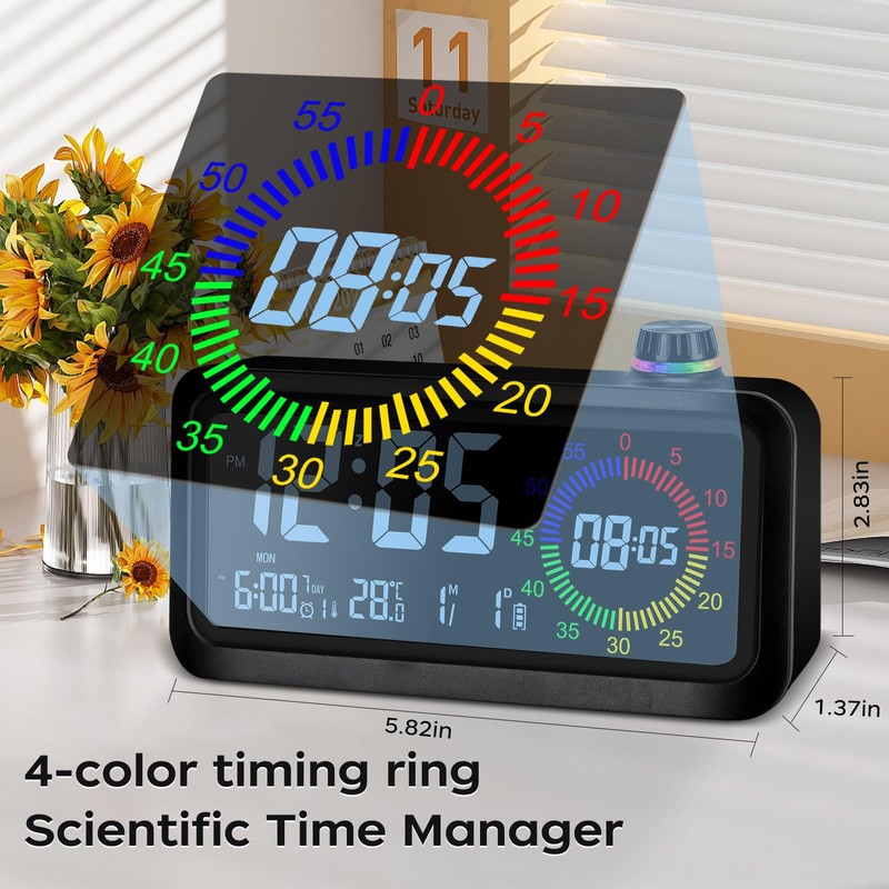 Lychee Digital Alarm Clock, Visual Color LED Screen Alarm Clock