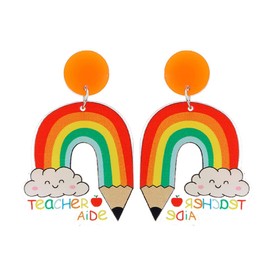 Rainbow Pencil Earrings, Acrylic Pencil Teacher Earrings for Women, Bohemian Rainbow Cloud Statement Earrings, U Shape Rainbow Earrings, Summer Boho Jewellery, U Shaped Pencil Earrings, Zinc