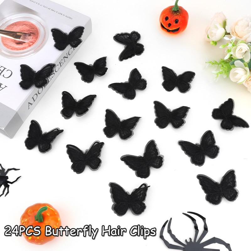 24PCS Butterfly Clips Small Black Halloween Hair Clips for Women