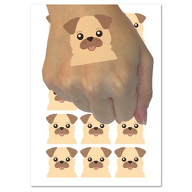 Peeking Pug Dog Temporary Tattoo Water Resistant Fake Body Art Set Collection - 54 1" Tattoos (1 Sheet)