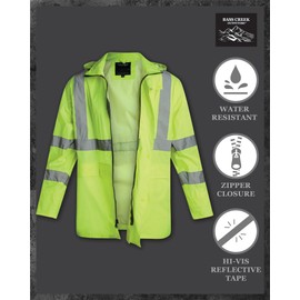 Bass Creek Outfitters Men's Rain Jacket - Waterproof Hooded High Visibility Safety Rain Coat for Work and Travel (M-XXL), Size X-Large, Yellow