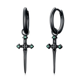 PROESS 925 Sterling Silver Black Medieval Sword Dangle Drop Earrings Dagger Hoop Earrings Cross Earrings for Women Men