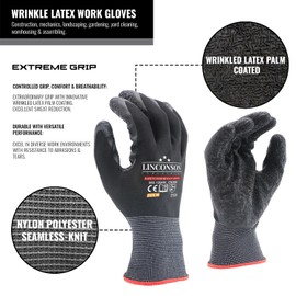 linconson 12 Pack Safety Performance Series Construction Mechanics Wrinkle Latex Work Gloves