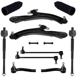 10Pc Suspension Kit Fit For 2007-2012 Ni-ssan Sentra, 2 Front Lower Control Arm w/Ball Joint + 2 Sway Bar Link + 4 Outer Inner Tie Rod + 2 Boots [# K620373 K750096 EV800820 ES800574]