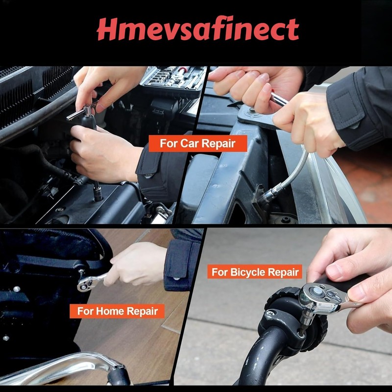 hmevsafinect 1/4 Inch Drive Socket Ratchet Wrench Set, 45 Pieces