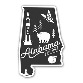 Squiddy Alabama State Shape Vintage Retro Style - Vinyl Sticker Decal for Phone, Laptop, Water Bottle (3" high)