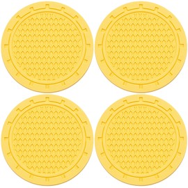 MEAJOO 4PCS Car Cup Holder Coaster, Non-Slip Cup Holders Embedded in Ornaments Coaster, 2.75 Inch Universal Recessed Car Interior Accessories (Yellow)