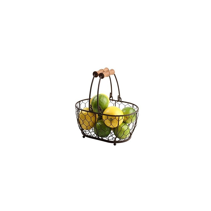 T&G Provence Wireware Small Oval Basket with Aged Wooden Handles,