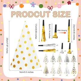 HEYTIMI 60 PCS Birthday Party Cone Hats Party Hat Cone Paper Hats with Party Blowers Metallic Foil Themed Hats Noise Makers Assorted Colors for Birthday Party Baby Shower Anniversary