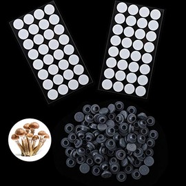 64 Pieces Synthetic Filter Paper Stickers 0.3 ?m Filter Disc Mushroom and 100 Pieces Vial Rubber Stopper Injection Ports for Mushroom Cultivation (7.6mm Diameter)