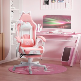 HOMCOM Racing Gaming Chair with Cat Ears, Reclining Faux Leather Computer Chair with Footrest, Lumbar Support and Headrest, Height Adjustable Gamer Chair with Swivel Seat and Wheels, Pink
