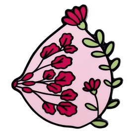 Ficsowy Women's Health Awareness Floral Brooch, Women's Floral Brooch with Pink Flower Design, Feminist Gift Pin (Red)