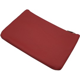 myledershop Large Cowhide Leather Bank Bag / Bank Folder / Money Bag / Purse with 3 Zip Compartments, red, Modern