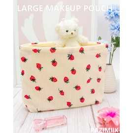 PAZIMIIK PAZIMIIK Makeup Bag Large Cotton Zipper Pouch for Purse Travel Canvas Make Up Organizer for Women Cosmetic,Strawberry Beige