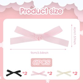 6 Pcs Cute Hair Clips, Solid Color Ribbon Bow Clips Kawaii Bowknot Barrettes Hair Accessories for Women Girls (Pink, White, Black)