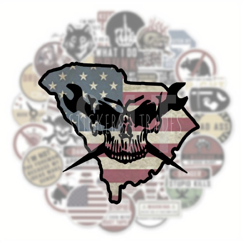 American South Carolina Ironworker Skull American Flag Vinyl Hard Hat