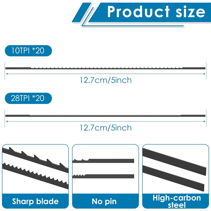 40Pcs Plain End Scroll Saw Blade Set 5inch High Carbon