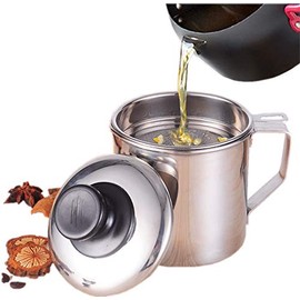 Cooking Oil Fat Separator Bacon Grease Container Can With Fat Strainer |1.2 Quart Or 5 Cups| Perfect For Straining And Storing Grease,Stainless Steel Grease Filter Keeper
