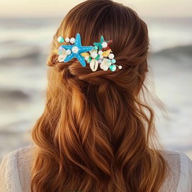 Evlry Starfish Hair Comb Silver Beach Shell Pearls Bridal Headpiece Wedding Hair Accessories for Women and Girls