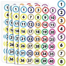 400 Number Stickers 1-40, 10 Sheets of Polka Dot Waterproof/Oil-Resistant/Tear-Resistant Removable Numbered Labels, Suitable for Storage Boxes, Cabinets, Bookshelves, Desks, Chairs, etc. (1 Inch)