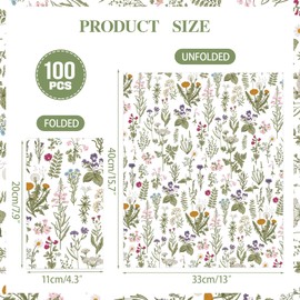 SMUAENSS 100 Pcs Floral Paper Napkins Summer Vintage Green Wildflower Dinner Napkins Bathroom Disposable Guest Towels for Wedding Anniversary Bride Party Supplies