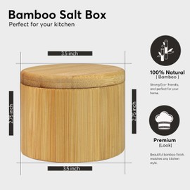 ELDOMA Bamboo Salt Cellar With Lid Perfect for Salt Storage, Salt Containers for Countertop, Salt Keeper, bamboo Jar for Kitchen